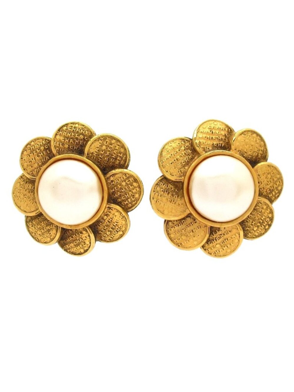 Chanel Earrings Ivory Gold Flower